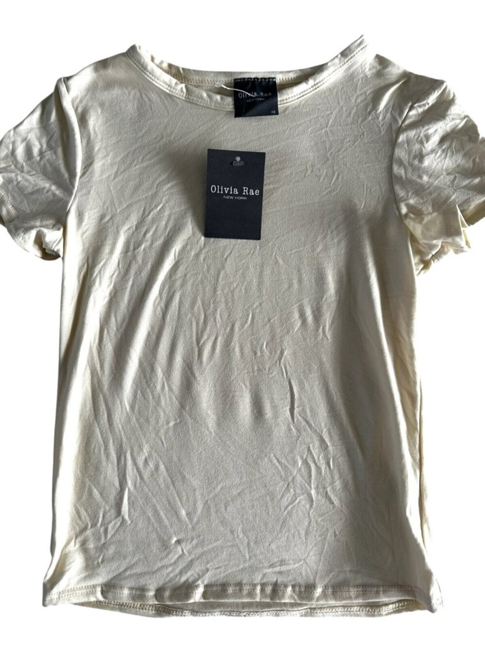 NWT Olivia Rae Womens Cream Short-Sleeve Cotton Blend T-Shirt XS